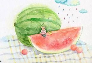 画西瓜地里吃瓜,画中西瓜地，共享清凉时光
